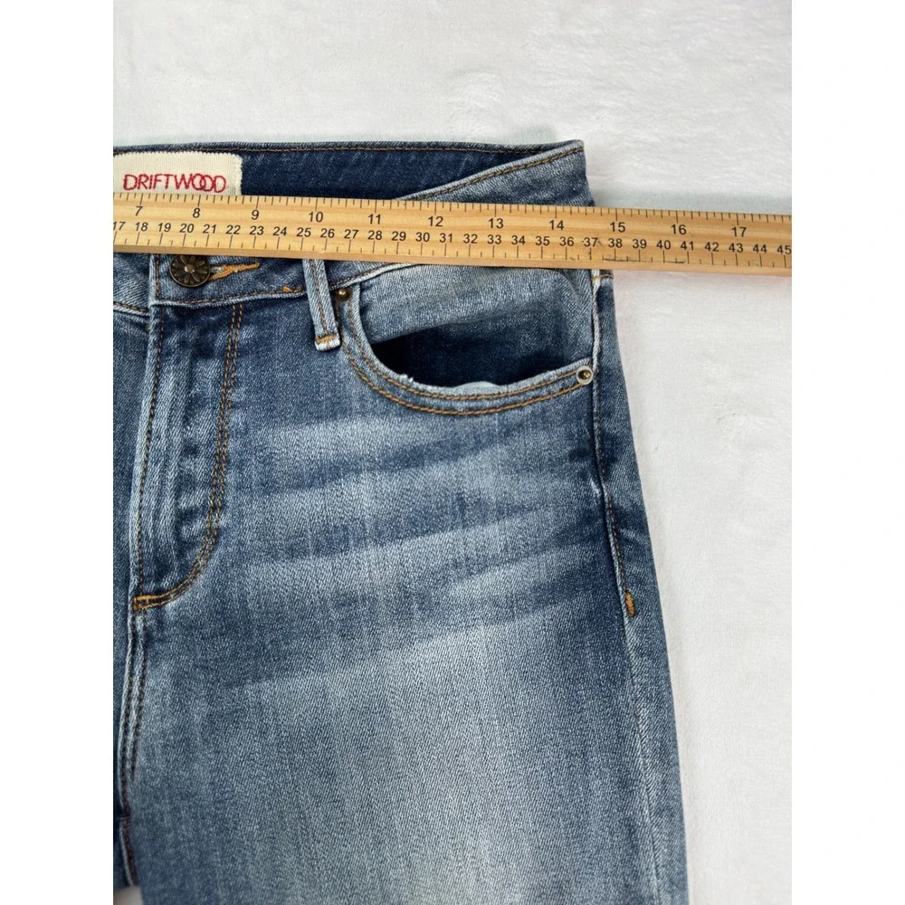 Driftwood Colette Straight Leg Jeans Blue Embroidered Hem W27 L26 Medium Wash